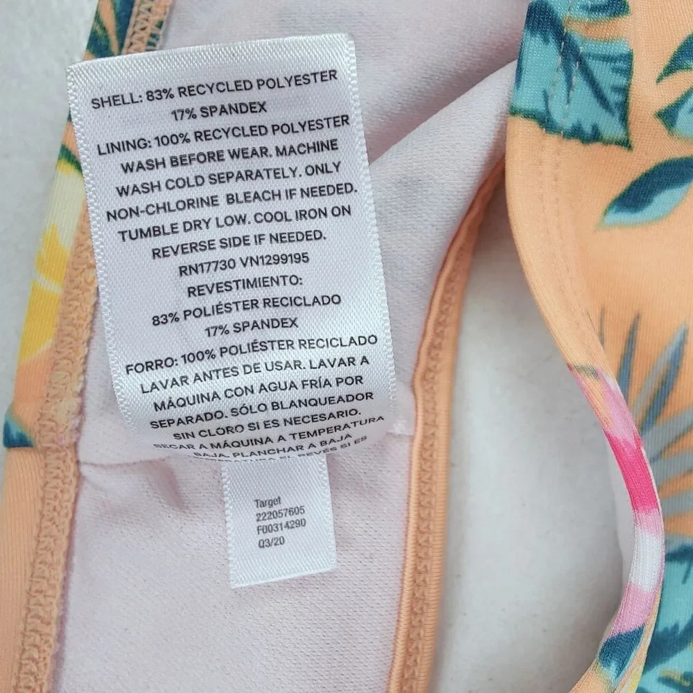 Art Class Girls' Orange Tropical Hawaiian Print Bikini Top, Sz M (7/8)